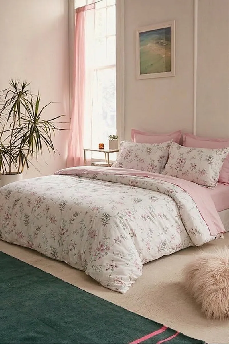 Pembe Çiçek Nevresim Takımı, Açık Pembe Çarşaflı, fotoğraf 3