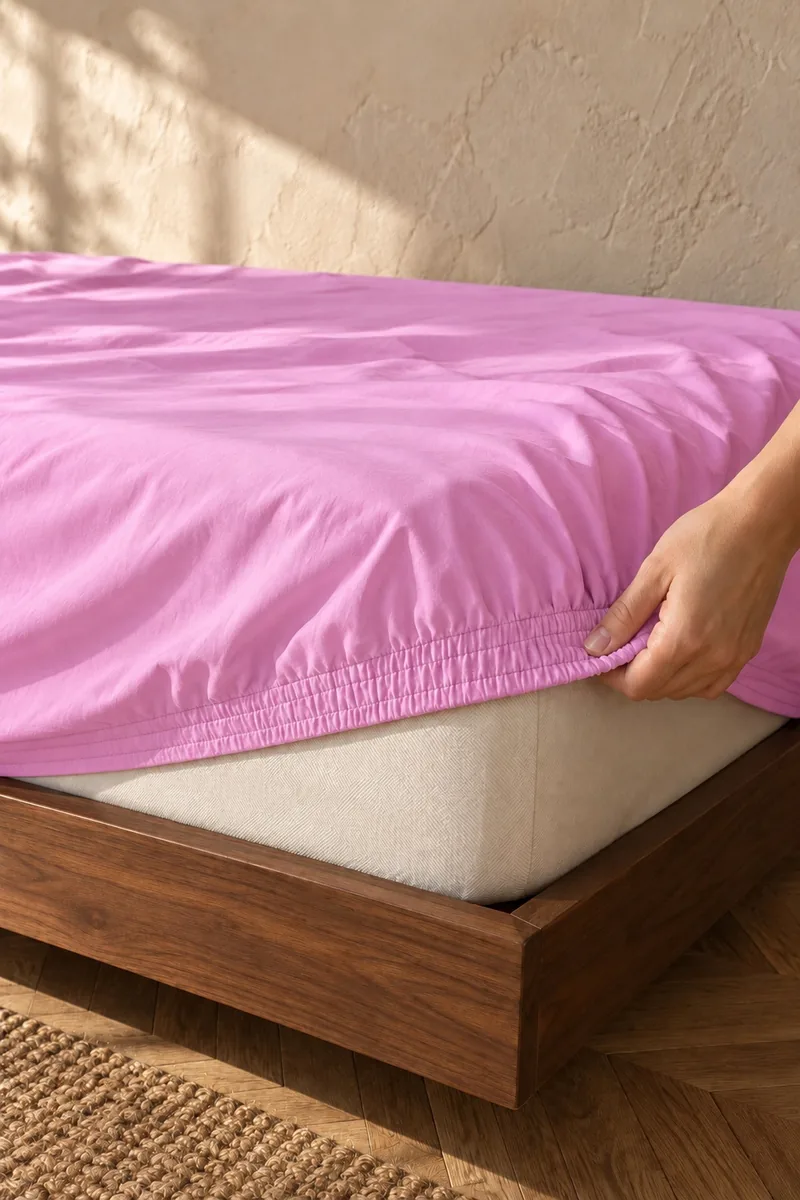Renkli Puantiyeli Nevresim Takımı, Pembe Çarşaflı, lastikli çarşaf köşesi